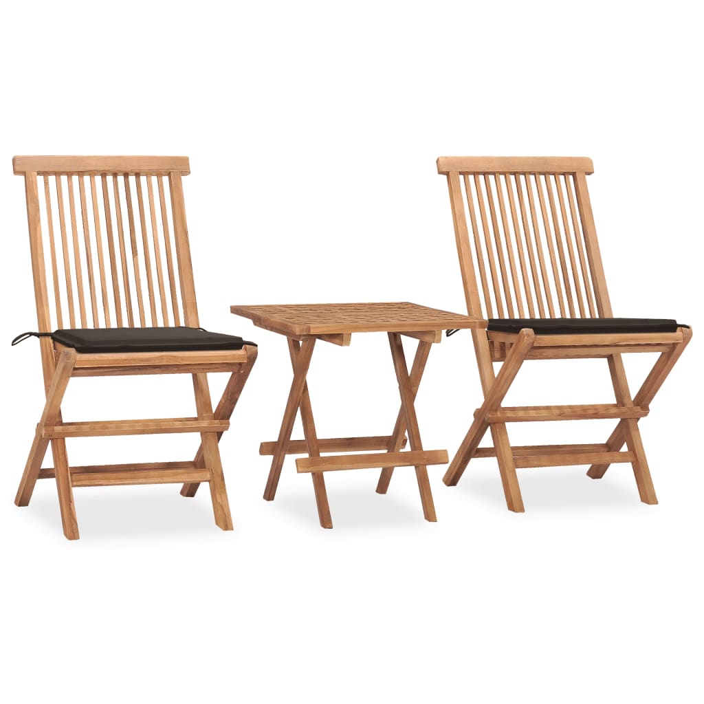 vidaXL Set mobilier exterior pliabil cu perne, 3 piese, lemn masiv tec