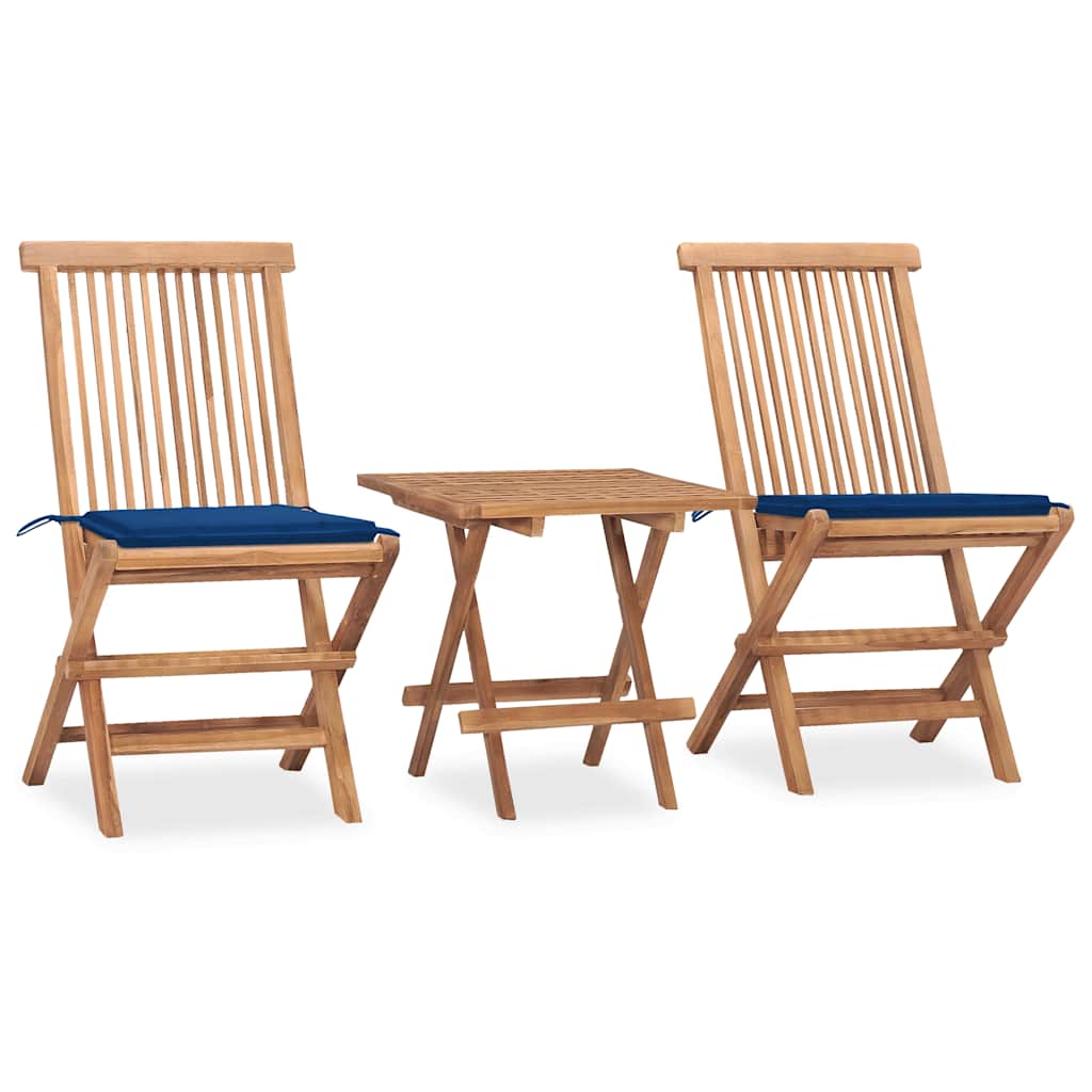 3-tlg. Garten-Essgruppe mit Kissen Klappbar Massivholz Teak Königsblau 3