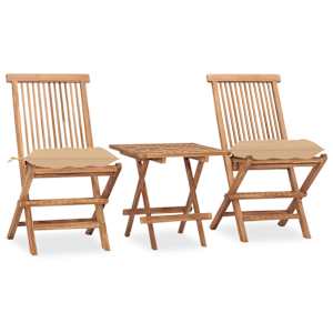 3dílný skládací zahradní jídelní set s poduškou masivní teak - obrázek 1