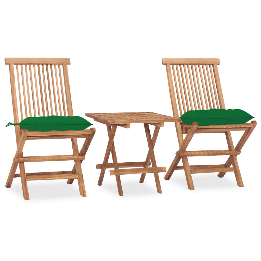 vidaXL Set mobilier exterior pliabil cu perne, 3 piese, lemn masiv tec