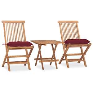 3dílný skládací zahradní jídelní set s poduškou masivní teak