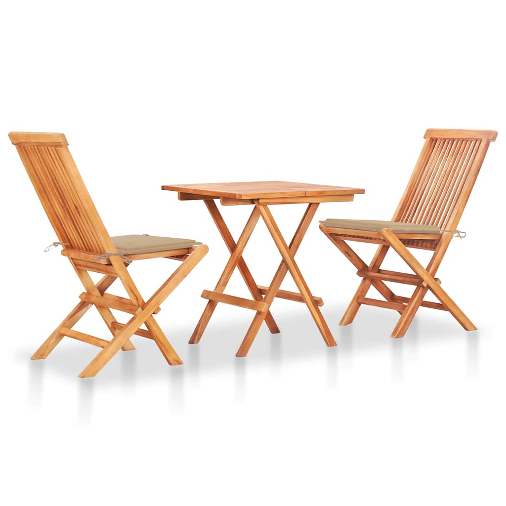 vidaXL 3-tlg. Bistroset mit Beigen Kissen Massivholz Teak