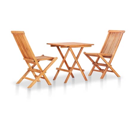 vidaXL Σετ Επίπλων Mπιστρό 3 τεμ. Μασίφ Ξύλο Teak με Μπεζ Μαξιλάρια