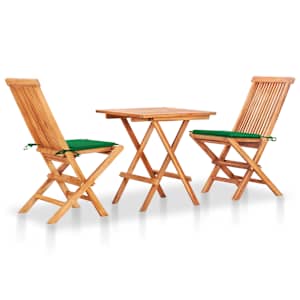 3dílný bistro set se zelenými poduškami masivní teakové dřevo - obrázek 1