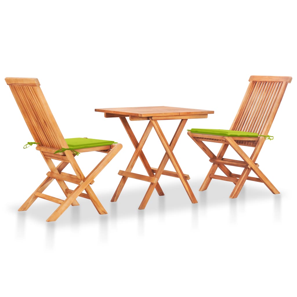 vidaXL Ensemble de bistro 3 pcs avec coussins vert vif Bois de teck