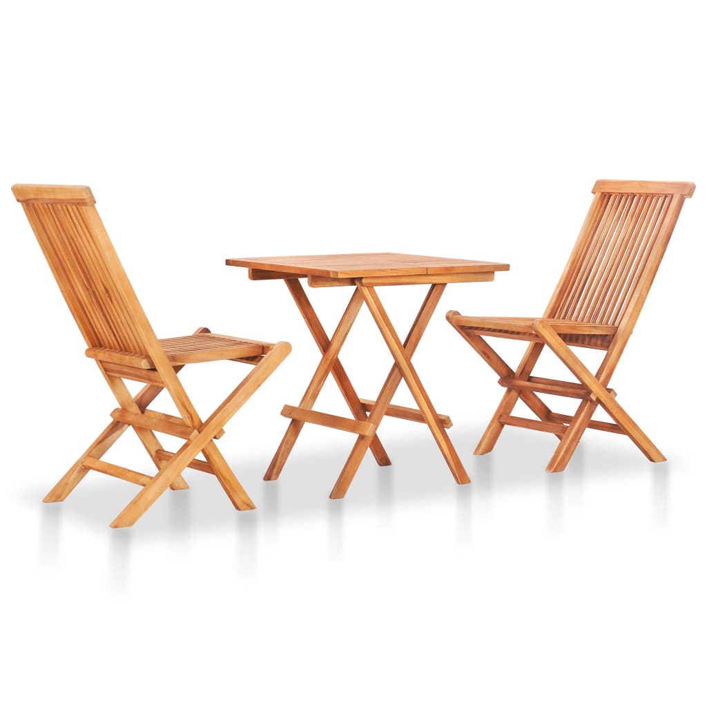 vidaXL 3-tlg. Bistro-Set mit Kissen Rot Karomuster Massivholz Teak