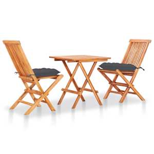 3dílný bistro set antracitové podušky masivní teakové dřevo