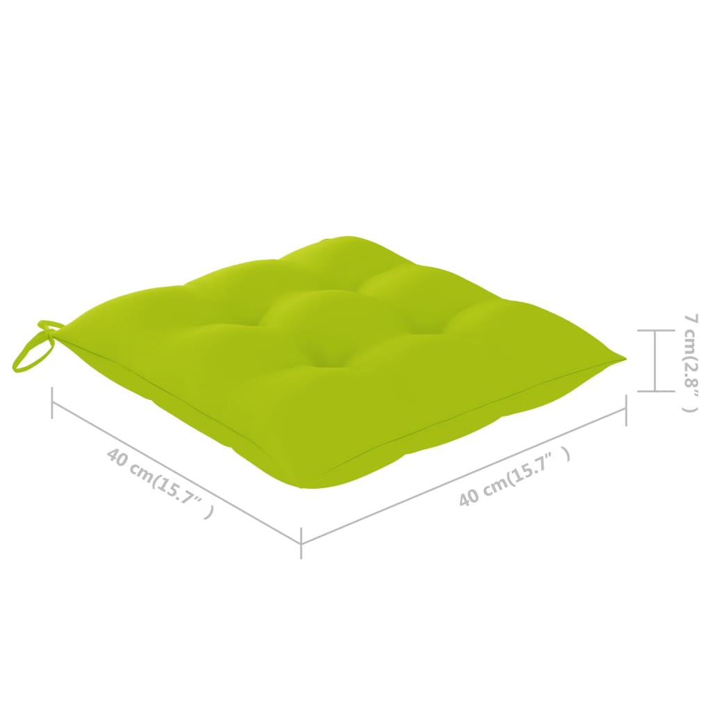 Бистро комплект от 3 части, с яркозелени възглавници, тик масив
