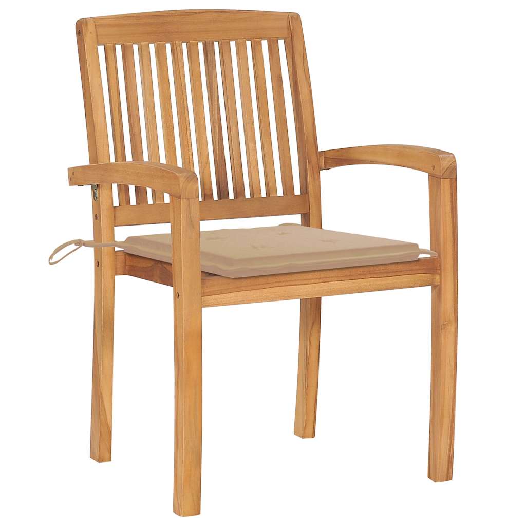 vidaXL Tuinstoelen 2 st met beige kussens massief teakhout