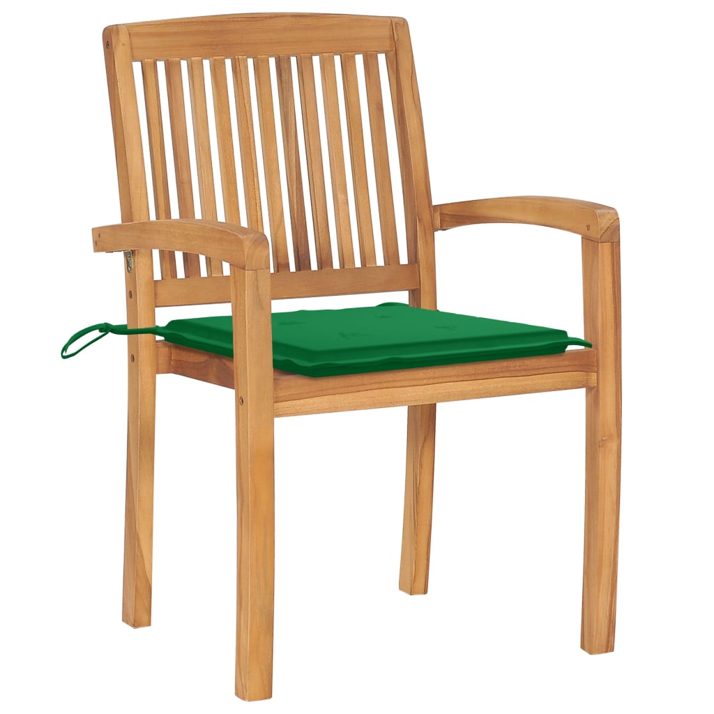 vidaXL Patio Chairs 2 pcs with Green Cushions Solid Teak Wood