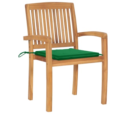 vidaXL Patio Chairs 2 pcs with Green Cushions Solid Teak Wood