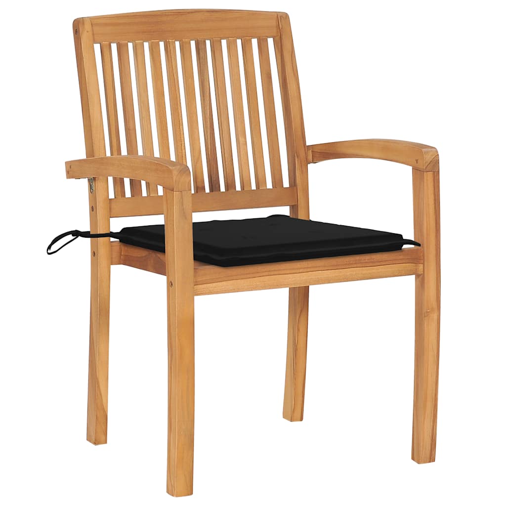 

vidaXL Tuinstoelen 2 st met zwarte kussens massief teakhout