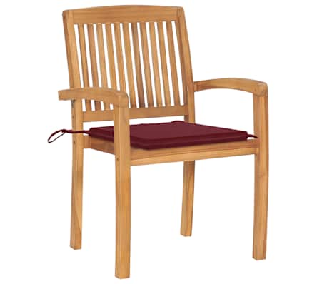 vidaXL Gartenst&uuml;hle 2 Stk. mit Weinroten Kissen Massivholz Teak