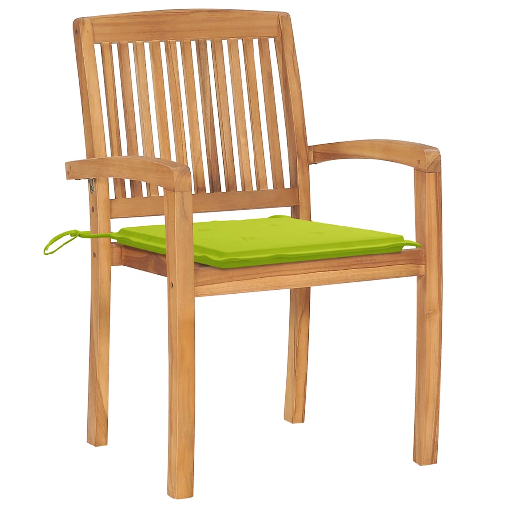 vidaXL Tuinstoelen 2 st met heldergroene kussens massief teakhout