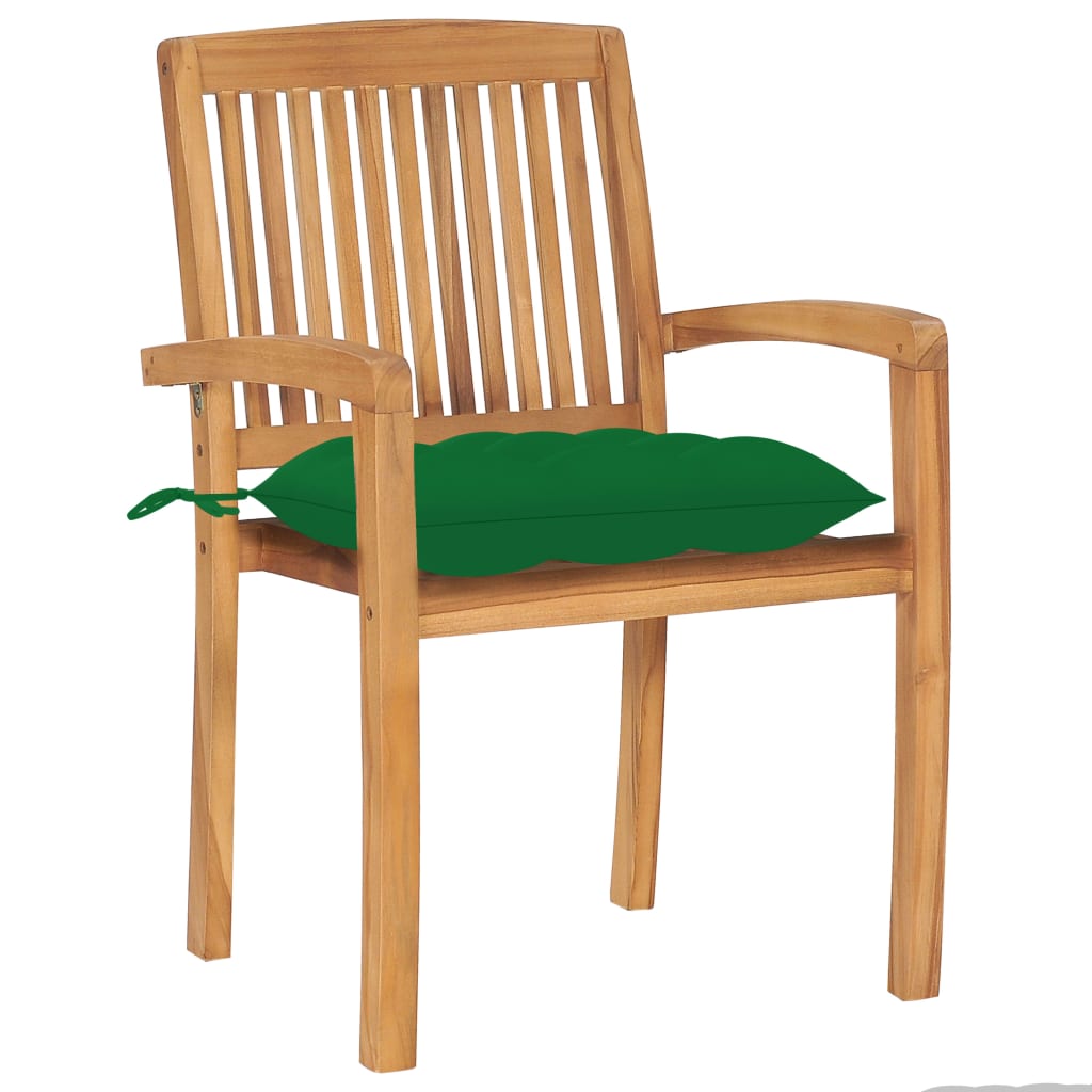 vidaXL Garden Chairs 2 pcs with Green Cushions Solid Teak Wood