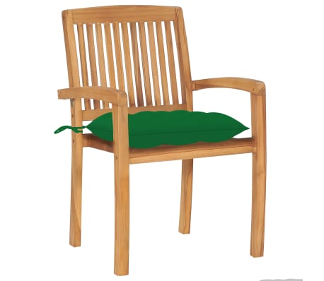 vidaXL Garden Chairs 2 pcs with Green Cushions Solid Teak Wood