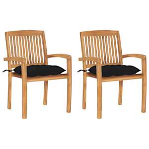 Vrtni stoli 2 kosa s črnimi blazinami trdna tikovina