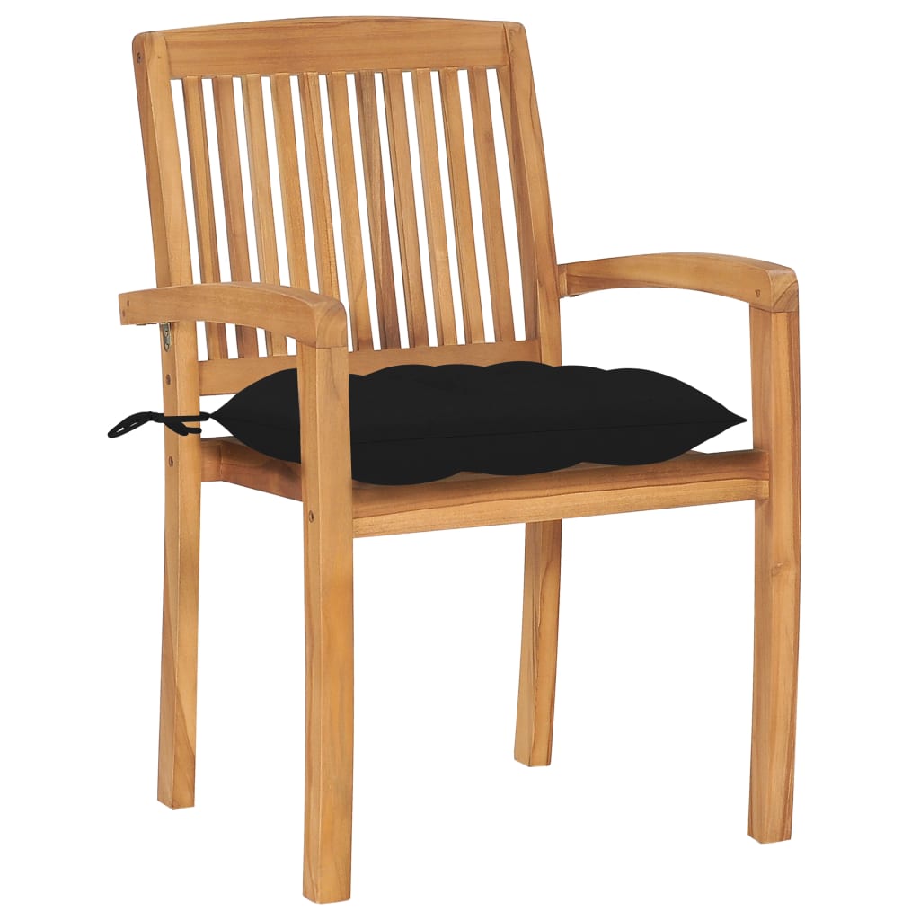 

vidaXL Tuinstoelen 2 st met zwarte kussens massief teakhout