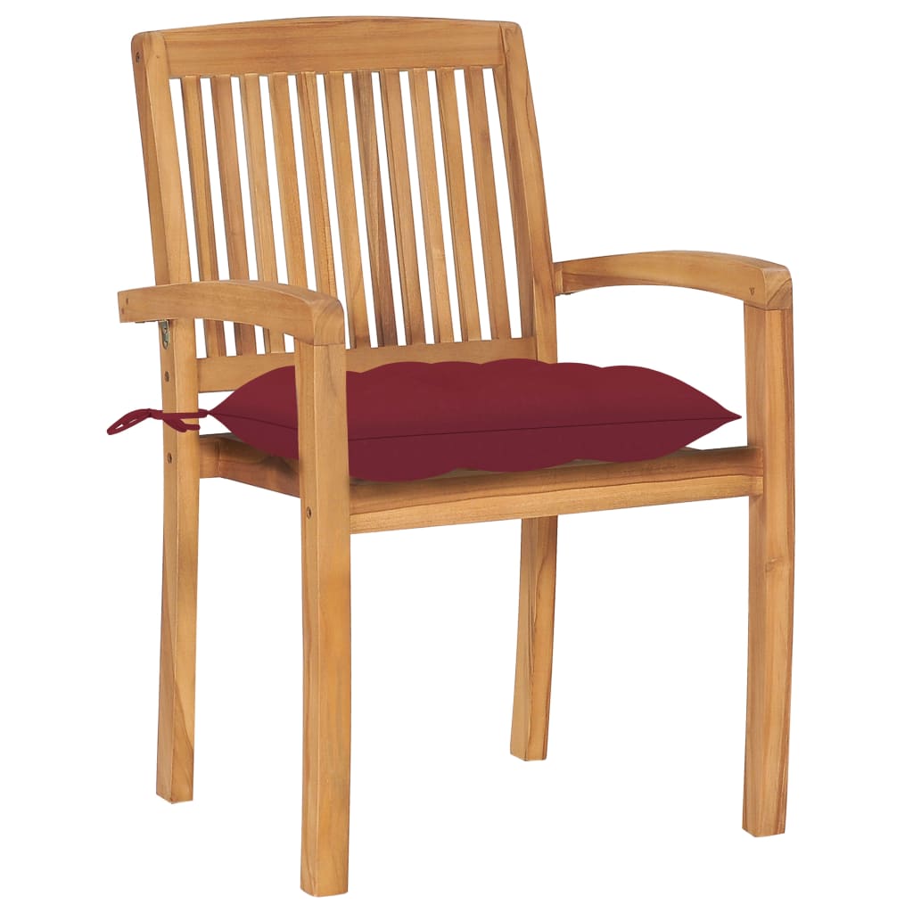 vidaXL Tuinstoelen 2 st met wijnrode kussens massief teakhout