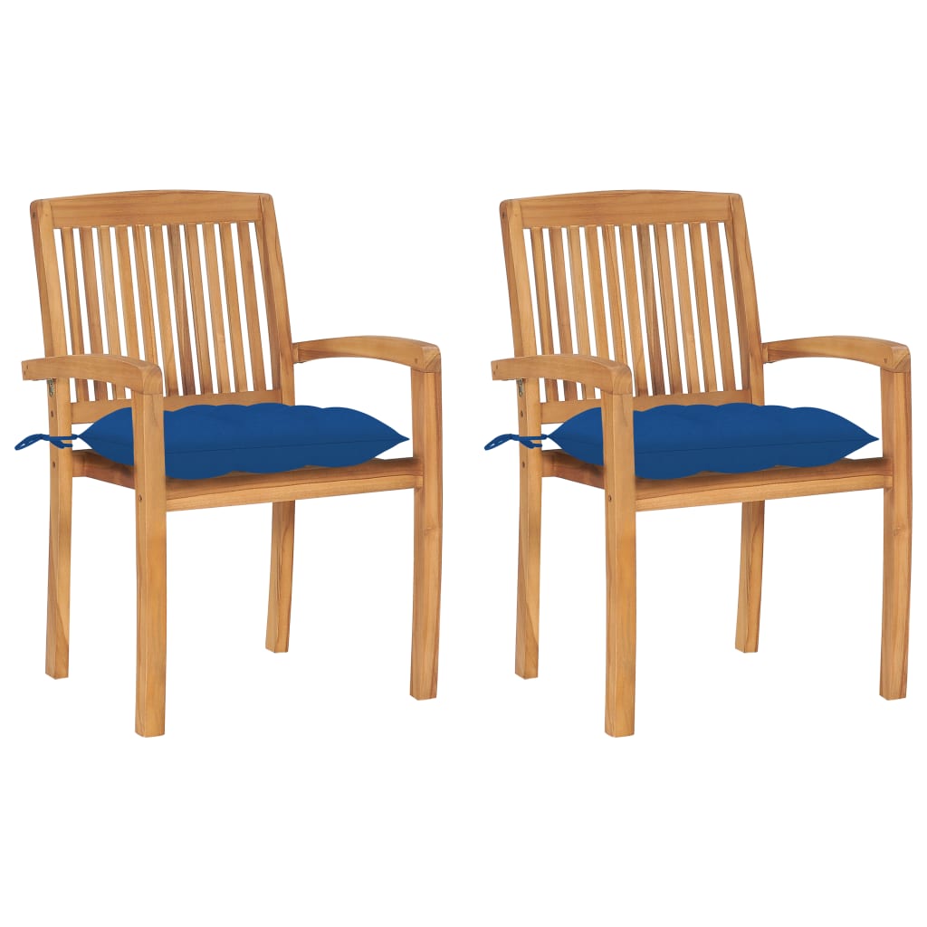 Sodo kėdės su mėlynomis pagalvėlėmis, 2vnt., tikmedžio masyvas | Stepinfit