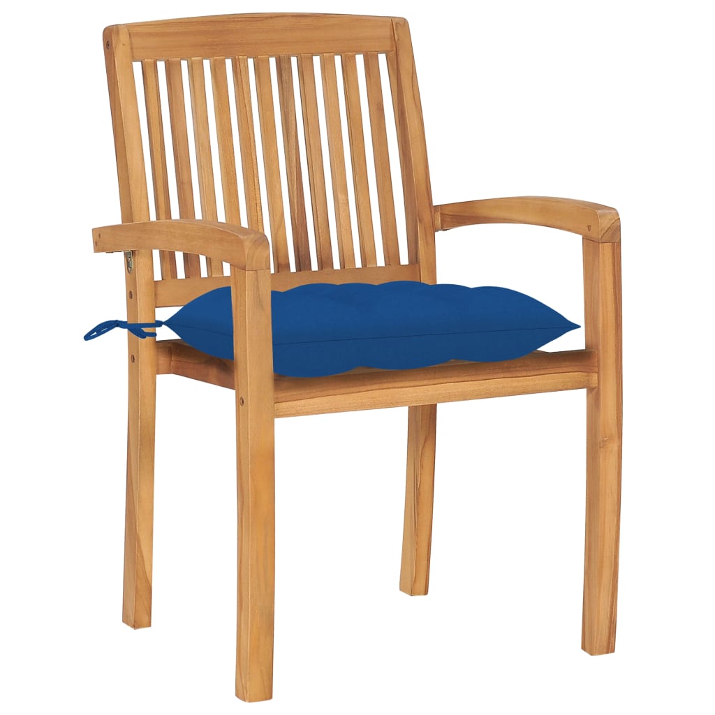 

vidaXL Tuinstoelen 2 st met blauwe kussens massief teakhout