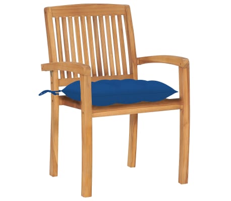 vidaXL Patio Chairs 2 pcs with Blue Cushions Solid Teak Wood