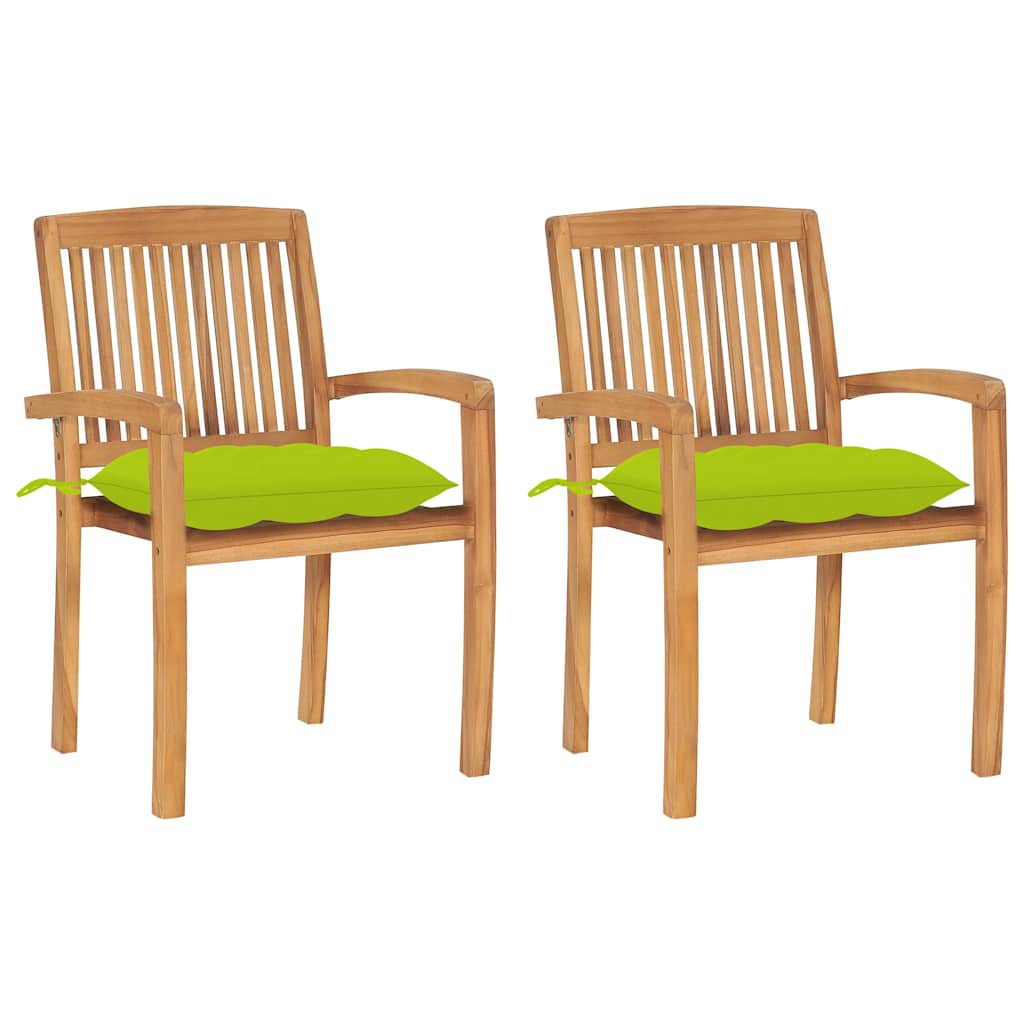 vidaXL Trädgårdsstolar 2 st med ljusgröna dynor massiv teak