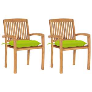 Vrtni stoli 2 kosa s svetlo zelenimi blazinami trdna tikovina