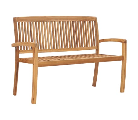 vidaXL Stacking Patio Bench with Cushion 50.6" Solid Teak Wood