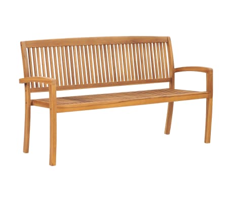 vidaXL Banc de jardin empilable et coussin 159 cm Bois de teck massif