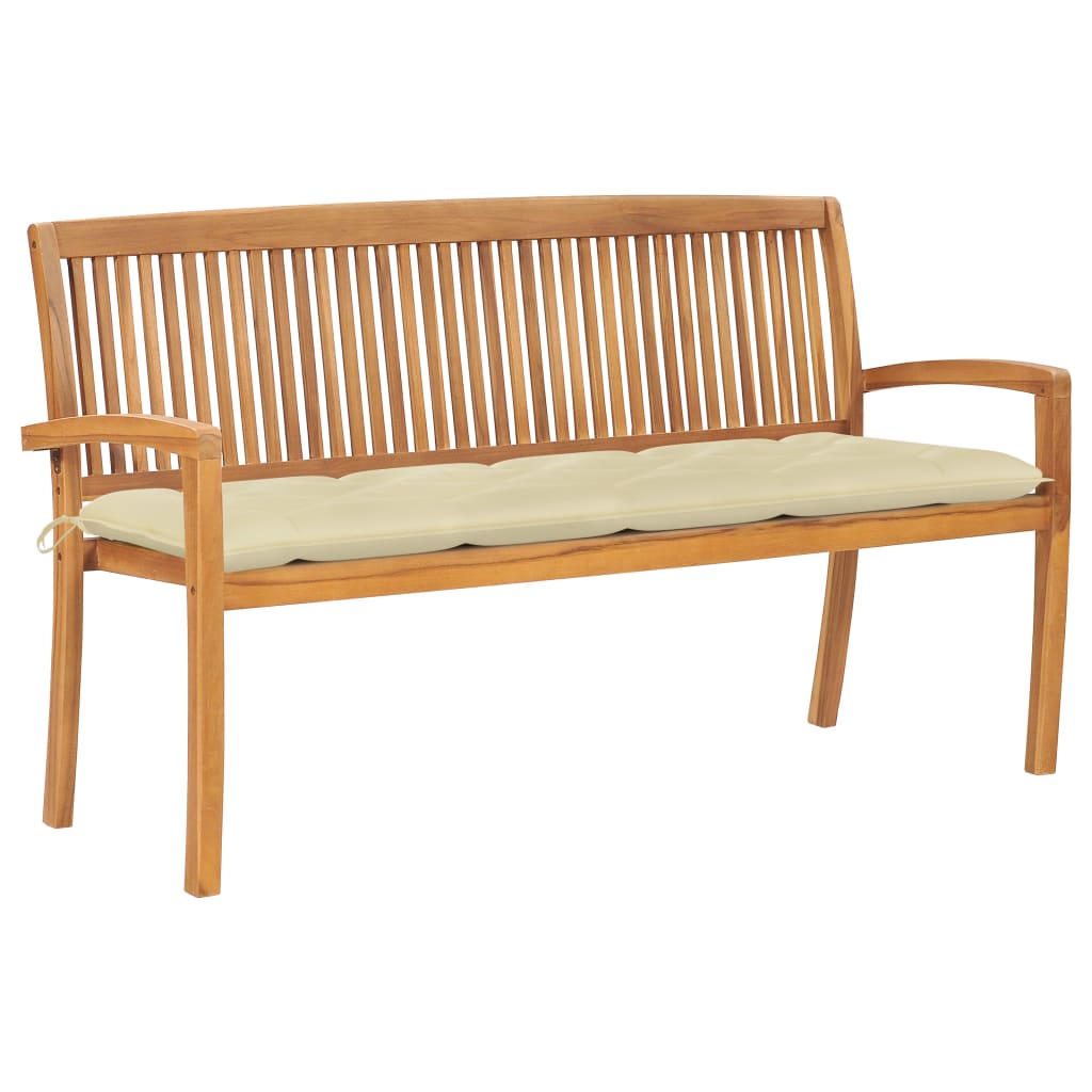 vidaXL Stacking Garden Bench with Cushion 159 cm Solid Teak Wood