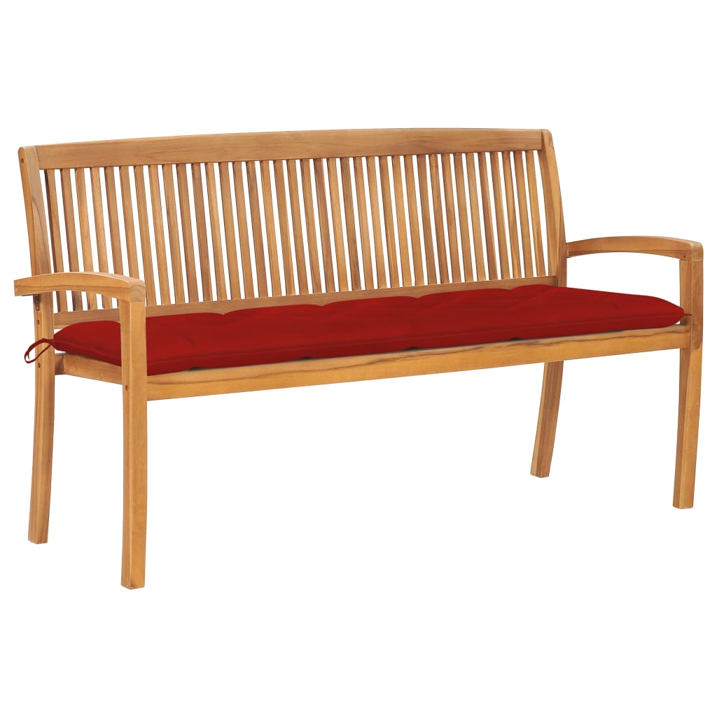 vidaXL Stacking Garden Bench with Cushion 159 cm Solid Teak Wood