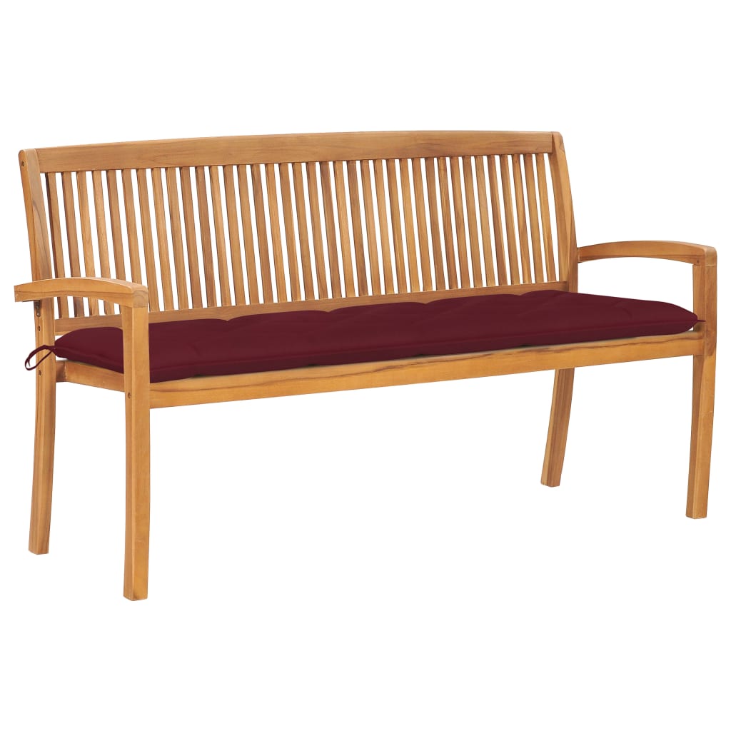 vidaXL Banc de jardin empilable et coussin 159 cm Bois de teck massif