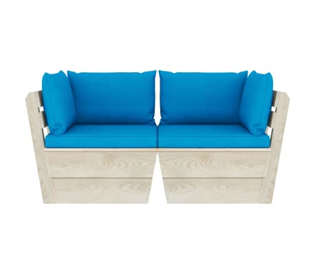 vidaXL Vrtni kavč dvosed iz palet z blazinami smrekovina