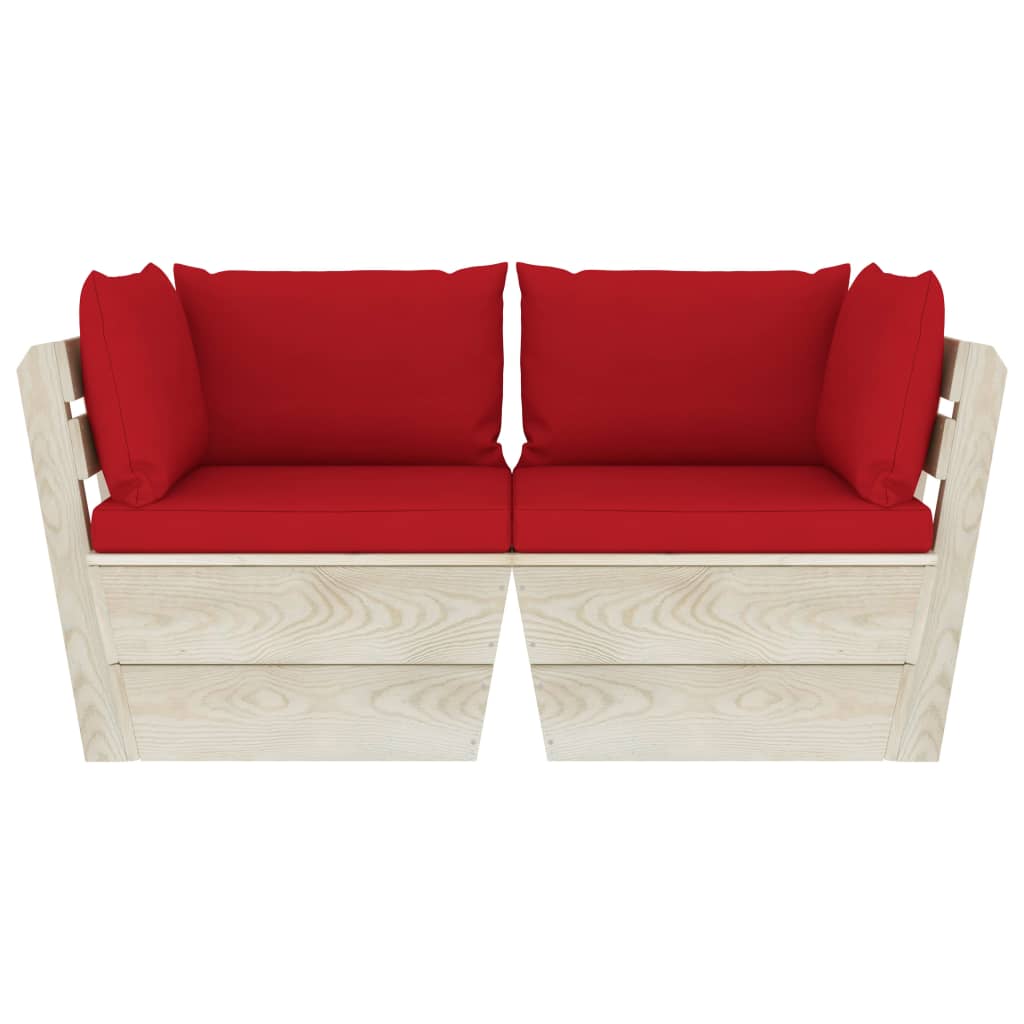 Ogrodowa sofa 2-osobowa z palet, z poduszkami, drewno świerkowe