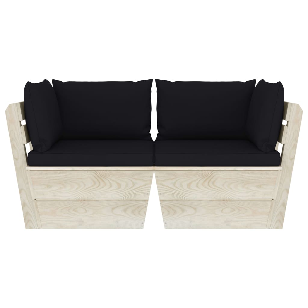 Ogrodowa sofa 2-osobowa z palet, z poduszkami, drewno świerkowe