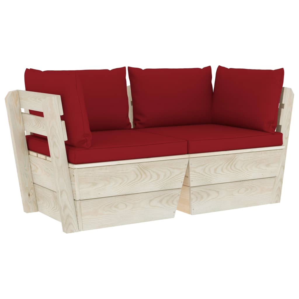 Ogrodowa sofa paletowa, 2-osobowa, winna czerwień