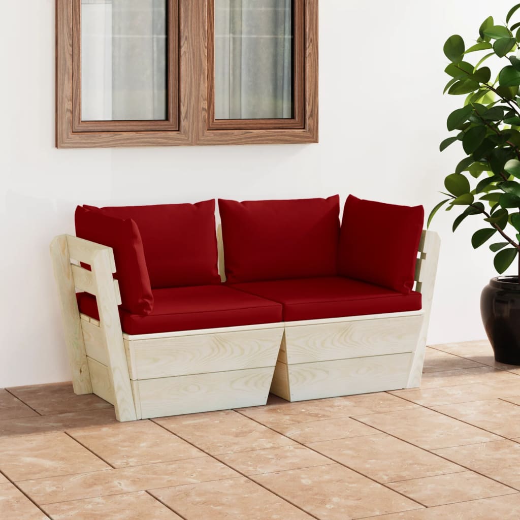 Ogrodowa sofa paletowa, 2-osobowa, winna czerwień