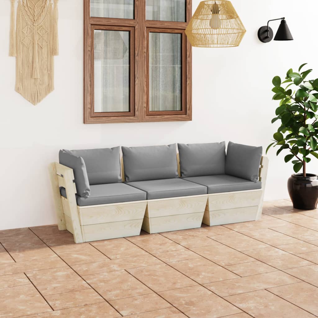 Garten-Palettensofa 3-Sitzer mit Kissen Fichtenholz kaufen