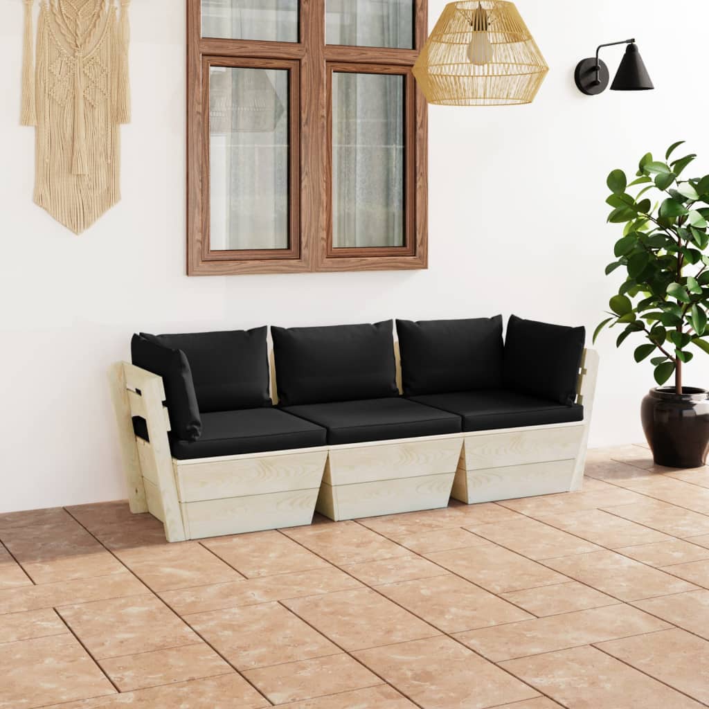 vidaXL Garten-Palettensofa 3-Sitzer mit Kissen Fichtenholz