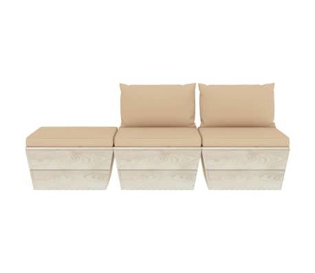 vidaXL Sodo baldų komplektas i&scaron; palečių su pagalvėlėmis, 3 dalių, eglė