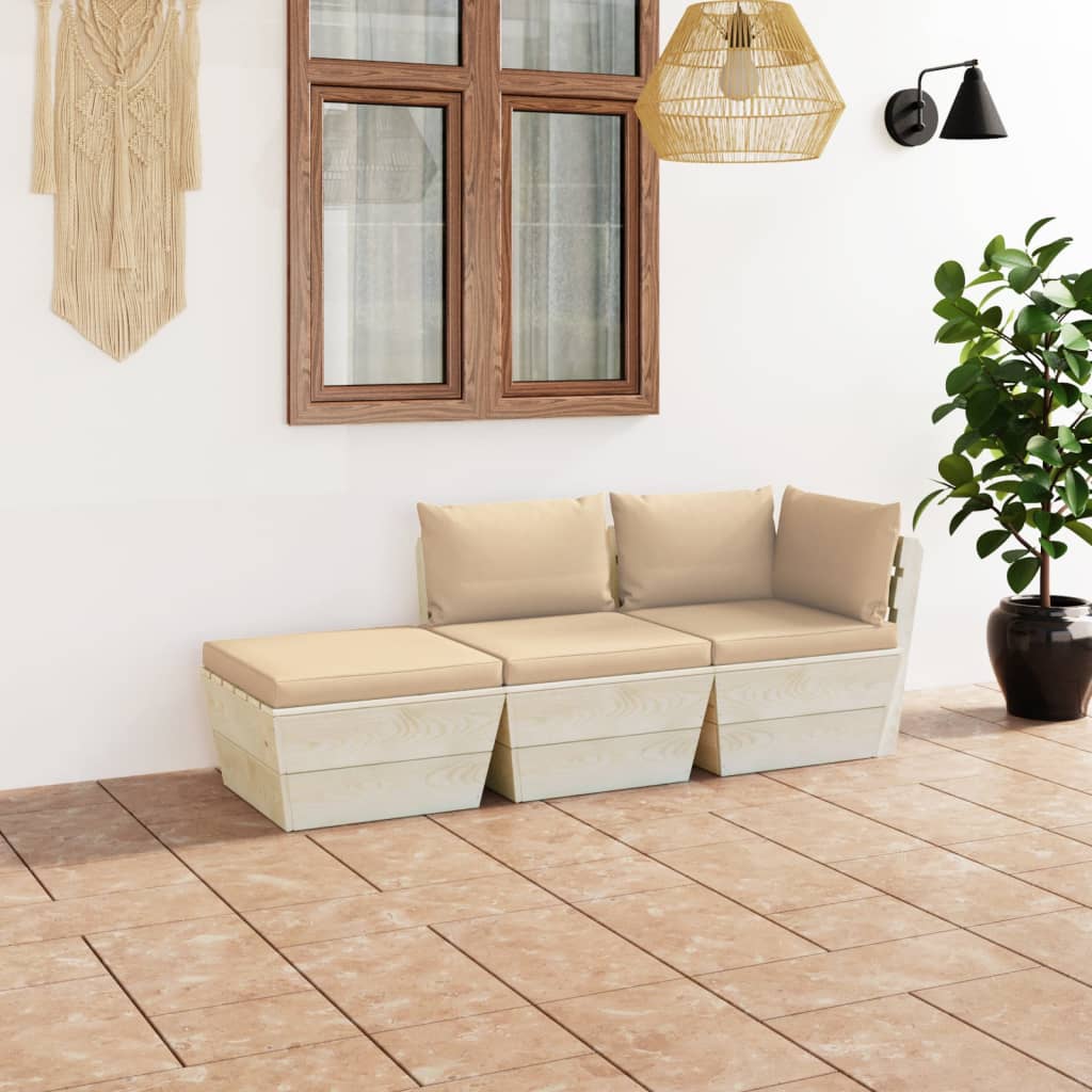 Vidaxl Set Mobilier Gradina Din Paleti Cu Perne, 3 Piese, Lemn Molid