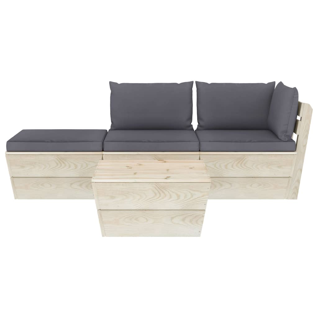 

vidaXL 4-delige Loungeset met kussens pallet vurenhout