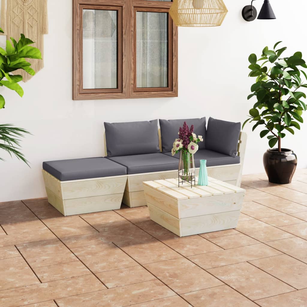 4-tlg. Garten-Sofagarnitur aus Paletten mit Kissen Fichtenholz kaufen