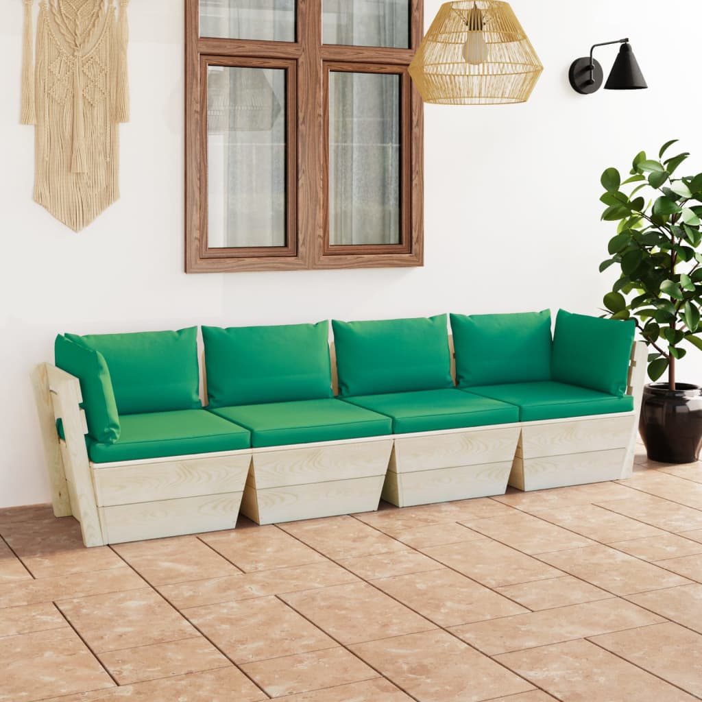 Sofa ogrodowa 4-osobowa z paletami, zielona