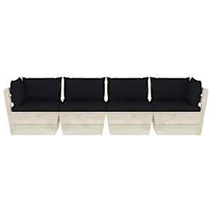 vidaXL Canap&eacute; palette &agrave; 4 places de jardin avec coussins Bois d'&eacute;pic&eacute;a