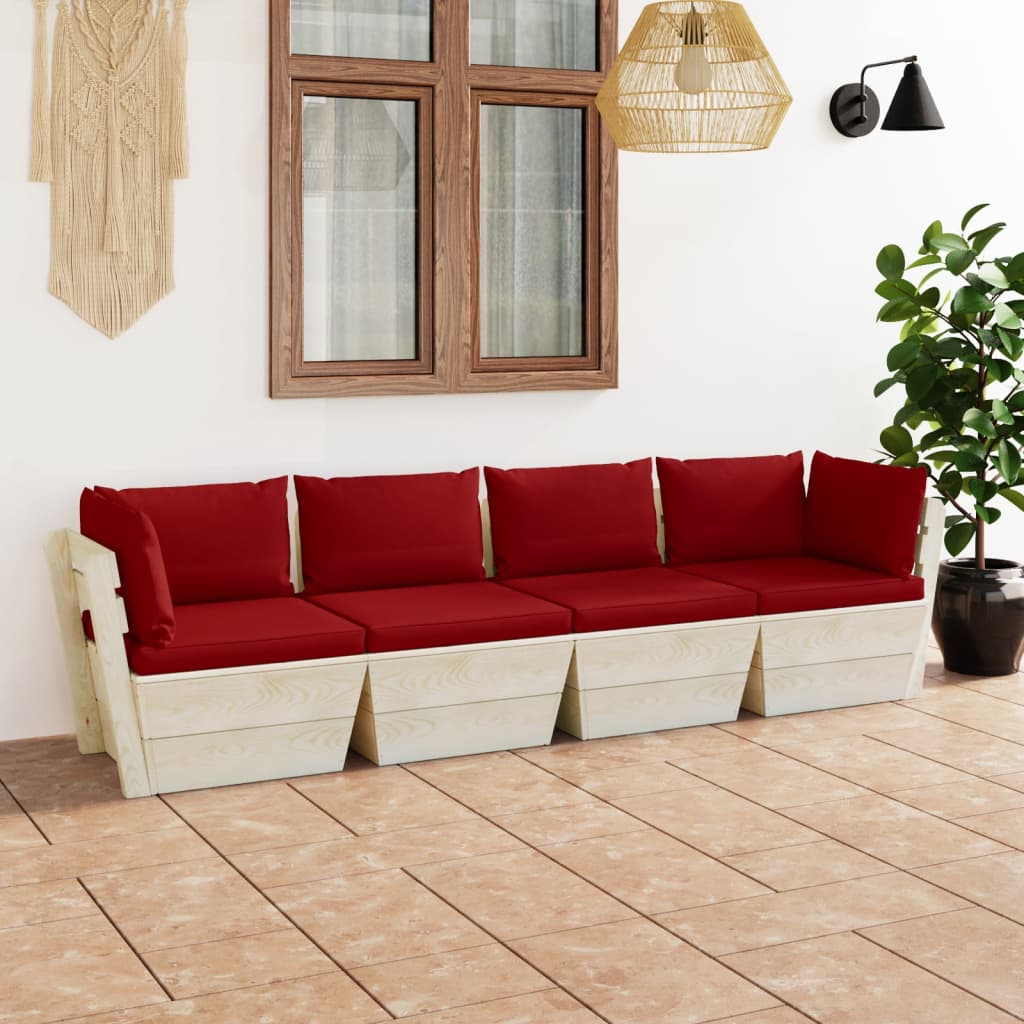 vidaXL Garten-Palettensofa 4-Sitzer mit Kissen Fichtenholz