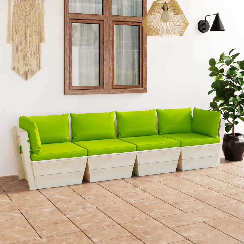 vidaXL Garten-Palettensofa 4-Sitzer mit Kissen Fichtenholz