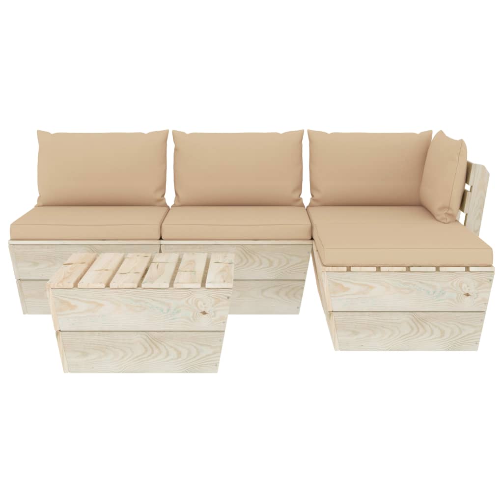

vidaXL 5-delige Loungeset met kussens pallet vurenhout