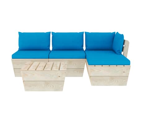 vidaXL Sodo baldų komplektas i&scaron; palečių su pagalvėlėmis, 5 dalių, eglė